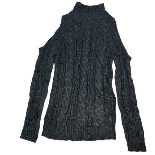 Solemio Cable Knit Sweater Dress Small Cold Shoulder Mock Neck Black